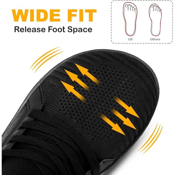 Women's Black Barefoot Wide Toe Minimalist Breathable Zero Drop Fashion Sneakers - Picture 2 of 7